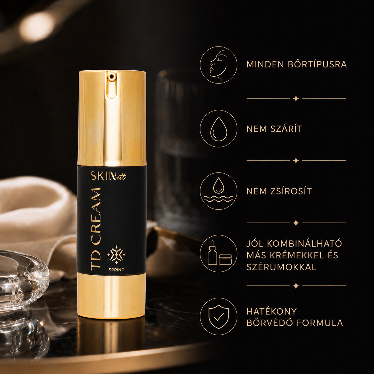SKINett TD cream Summer termékfotó. Minden bőrtipusra alkalmazható, nem szárít, nem zsírosít